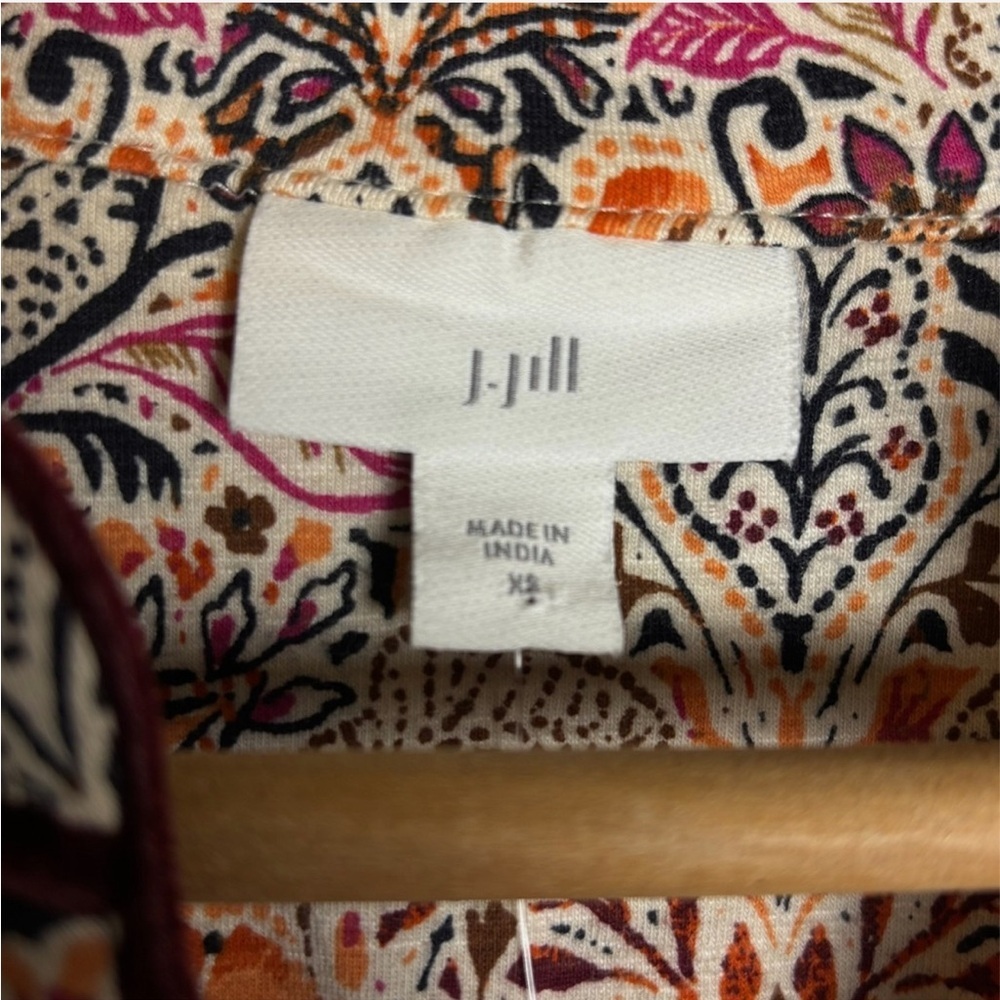 NEW J.Jill Peasant Tunic Top Blouse Long Sleeve XS Floral Boho Velvet Trim - Picture 6 of 7